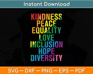 Kindness Peace Equality Inclusion Diversity Human Rights Svg Digital Cutting File