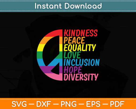 Kindness Peace Equality Love Inclusion Hope Diversity Svg Digital Cutting File