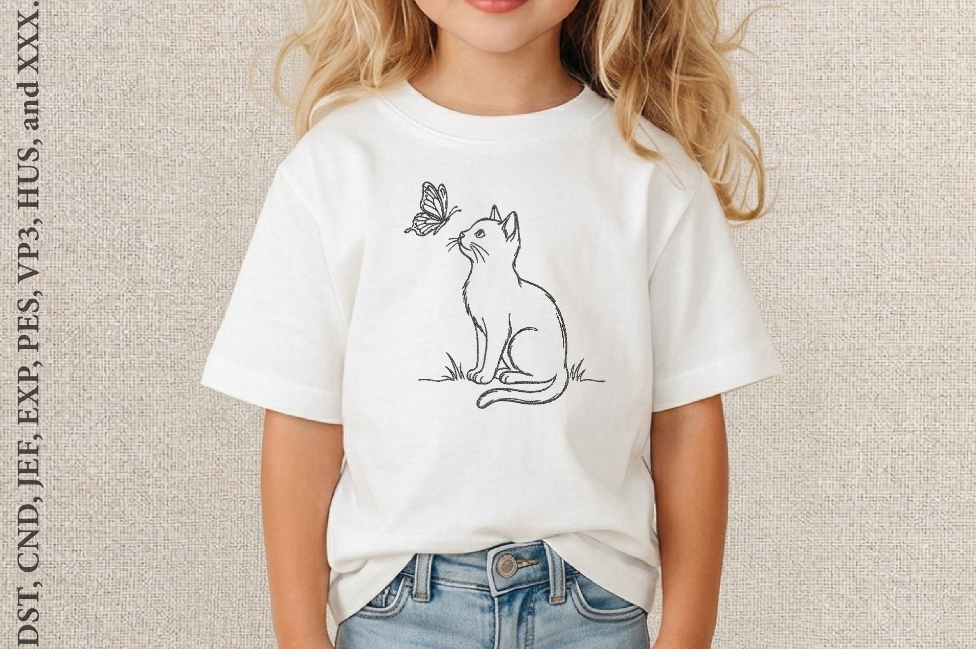 Kitten and Butterfly Embroidery Design – Cute Cat & Butterfly Machine Embroidery Pattern, Adorable Animal Nature Embroidery Design