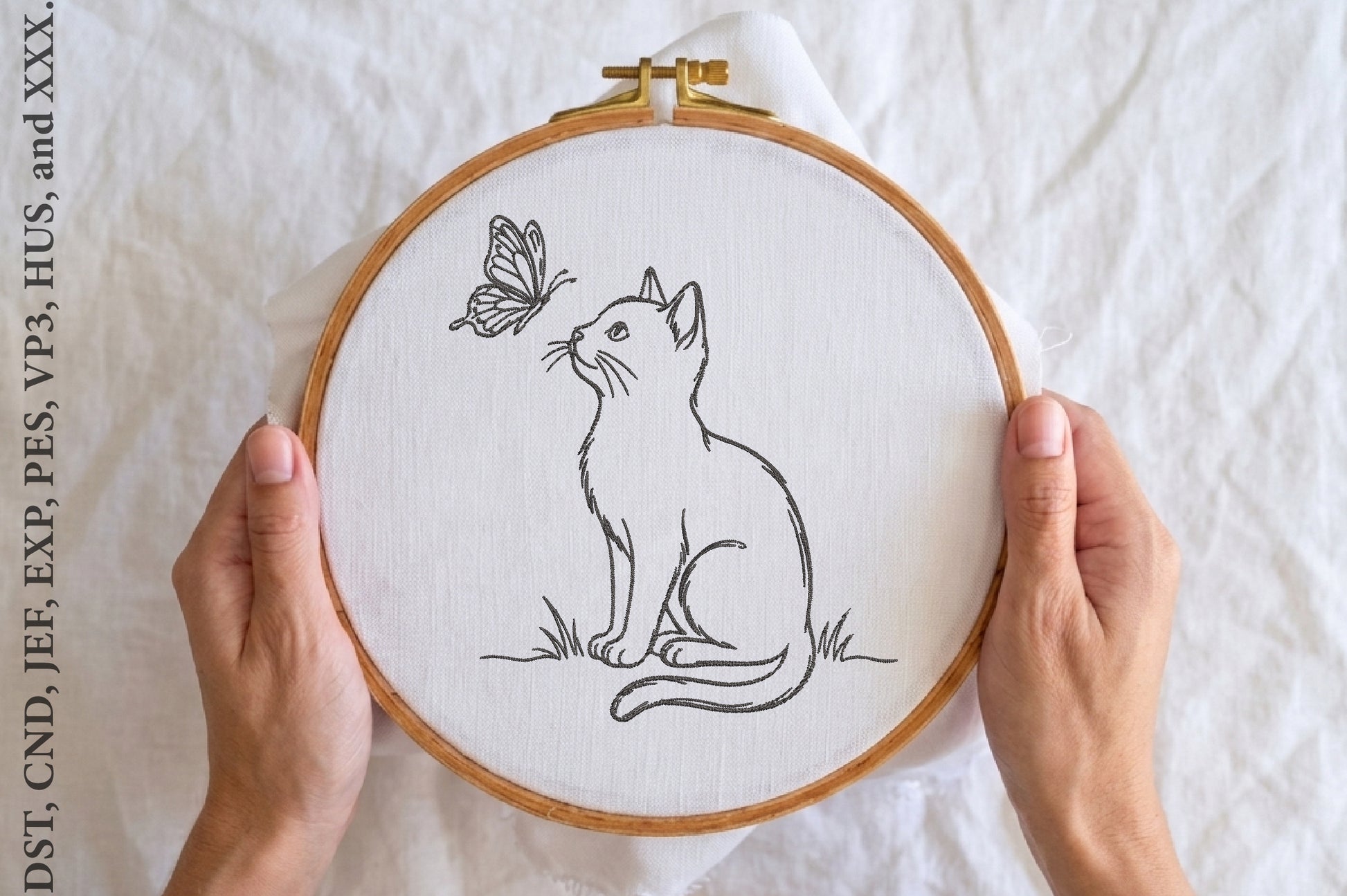Kitten and Butterfly Embroidery Design – Cute Cat & Butterfly Machine Embroidery Pattern, Adorable Animal Nature Embroidery Design