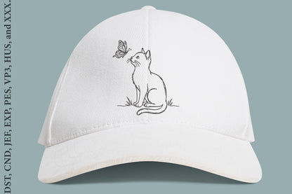 Kitten and Butterfly Embroidery Design – Cute Cat & Butterfly Machine Embroidery Pattern, Adorable Animal Nature Embroidery Design