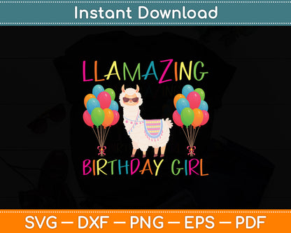 LLamazing Birthday Girl Llama Party Alpaca Balloons Svg Digital Cutting File