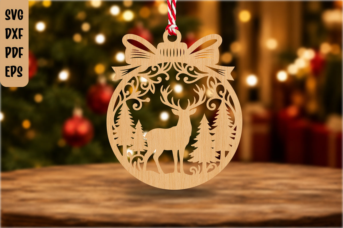 Deer Christmas Ornament Laser Cut SVG