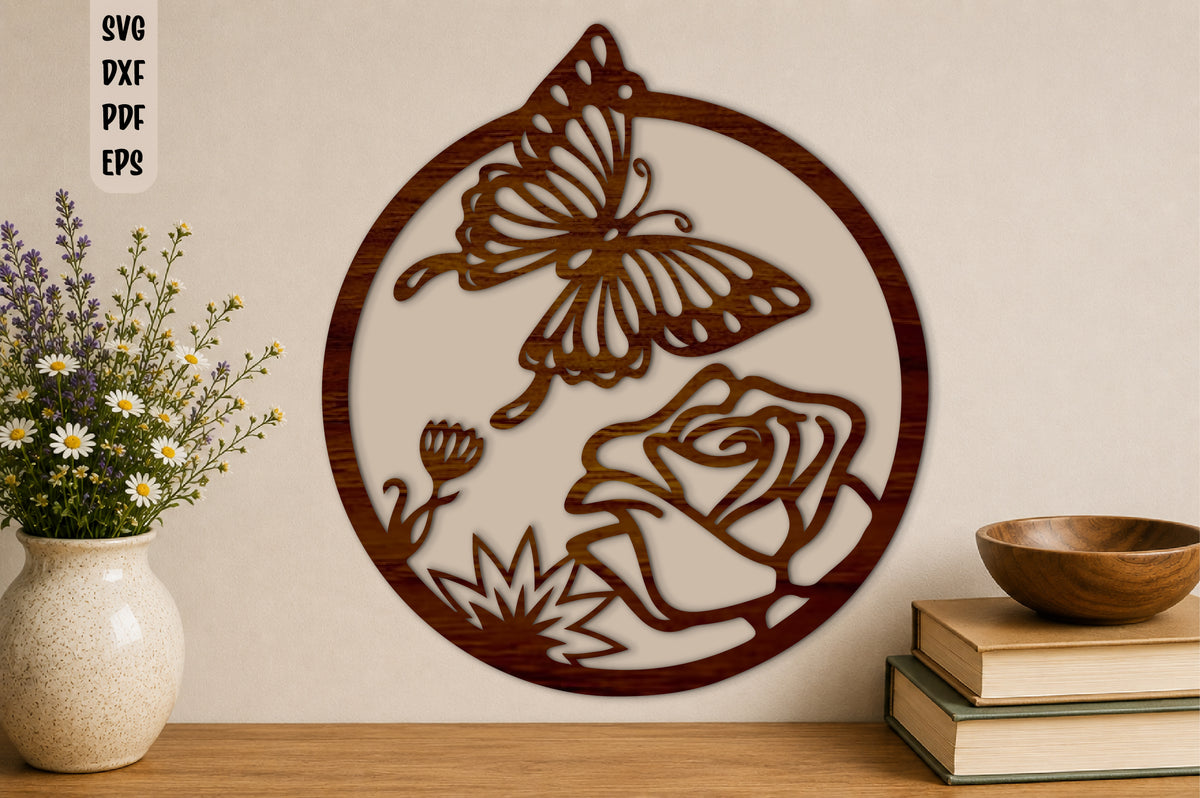 Butterfly and Rose Laser Cut SVG