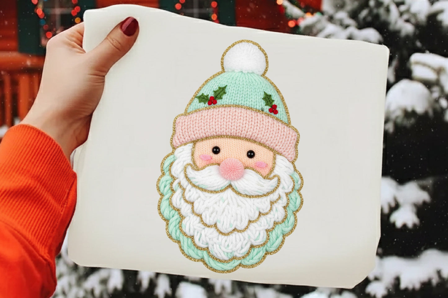 Faux Yarn Crochet Santa Christmas PNG