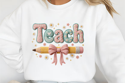 Yarn Teacher PNG Teach Pencil Bow Back to School Sublimation