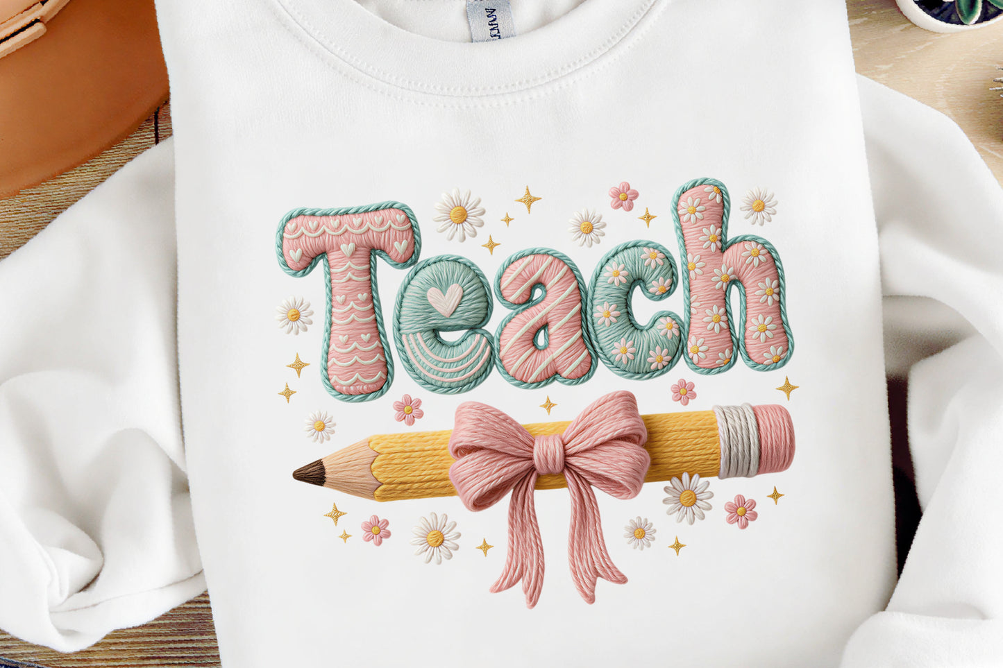 Yarn Teacher PNG Teach Pencil Bow Back to School Sublimation