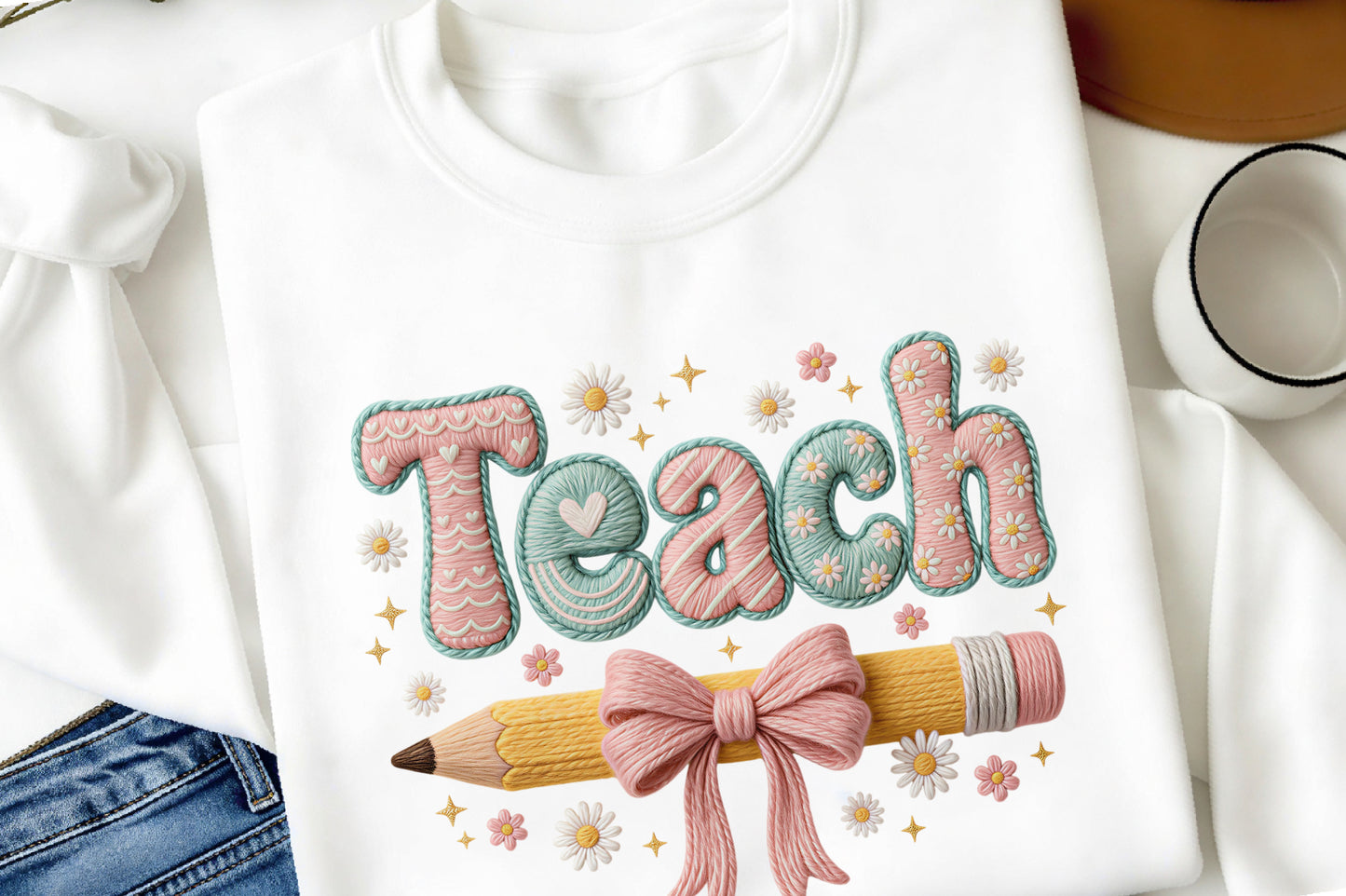 Yarn Teacher PNG Teach Pencil Bow Back to School Sublimation