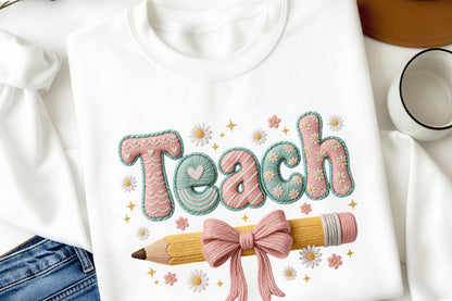 Yarn Teacher PNG Teach Pencil Bow Back to School Sublimation