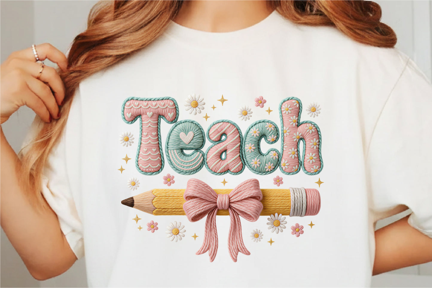 Yarn Teacher PNG Teach Pencil Bow Back to School Sublimation