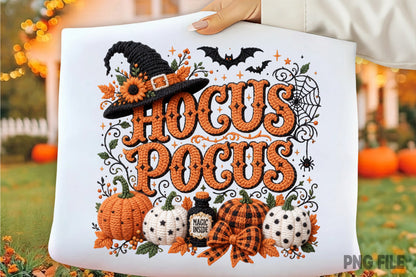 Hocus Pocus Halloween Pumpkin Witch Hat Yarn Crochet PNG Sublimation