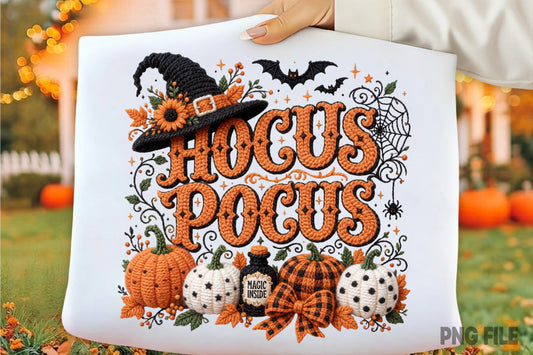 Hocus Pocus Halloween Pumpkin Witch Hat Yarn Crochet PNG Sublimation