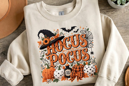 Hocus Pocus Halloween Pumpkin Witch Hat Yarn Crochet PNG Sublimation