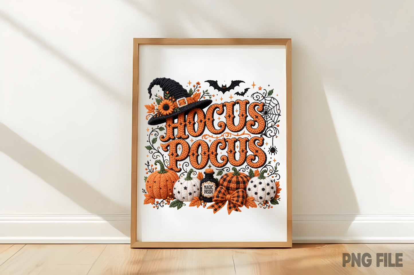 Hocus Pocus Halloween Pumpkin Witch Hat Yarn Crochet PNG Sublimation