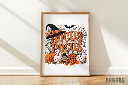 Hocus Pocus Halloween Pumpkin Witch Hat Yarn Crochet PNG Sublimation