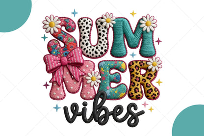 Summer Vibes PNG, Cute Floral Bow Leopard Summer Sublimation Design