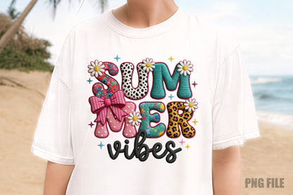 Summer Vibes PNG, Cute Floral Bow Leopard Summer Sublimation Design