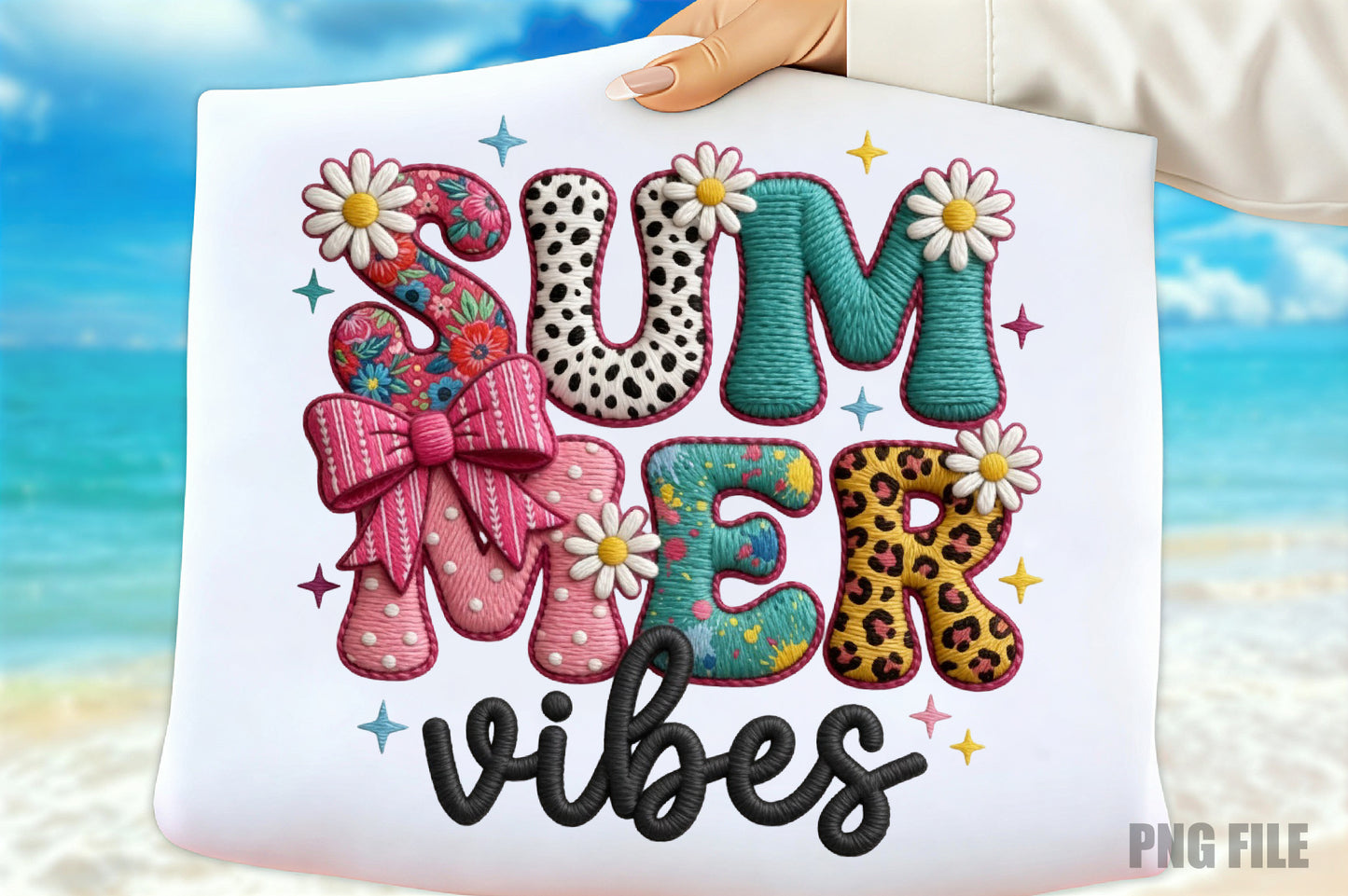 Summer Vibes PNG, Cute Floral Bow Leopard Summer Sublimation Design