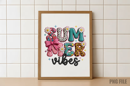 Summer Vibes PNG, Cute Floral Bow Leopard Summer Sublimation Design