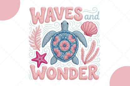 Waves and Wonder PNG, Cute Sea Turtle Ocean Summer Sublimation Design