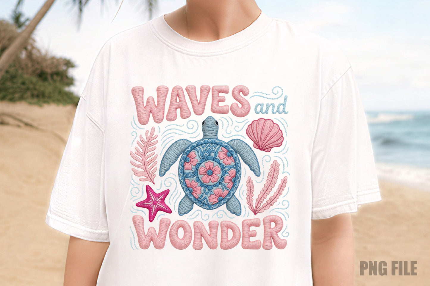 Waves and Wonder PNG, Cute Sea Turtle Ocean Summer Sublimation Design