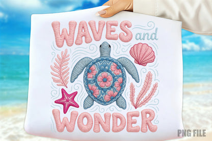 Waves and Wonder PNG, Cute Sea Turtle Ocean Summer Sublimation Design