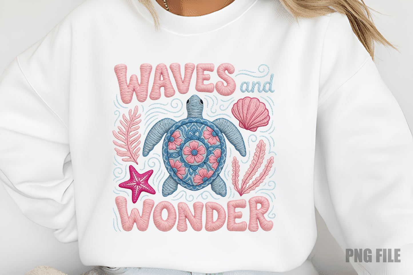 Waves and Wonder PNG, Cute Sea Turtle Ocean Summer Sublimation Design
