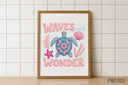 Waves and Wonder PNG, Cute Sea Turtle Ocean Summer Sublimation Design