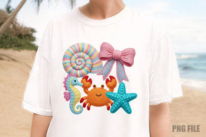Summer Beach Clipart PNG, Cute Sea Life Bow Seashell Sublimation Design