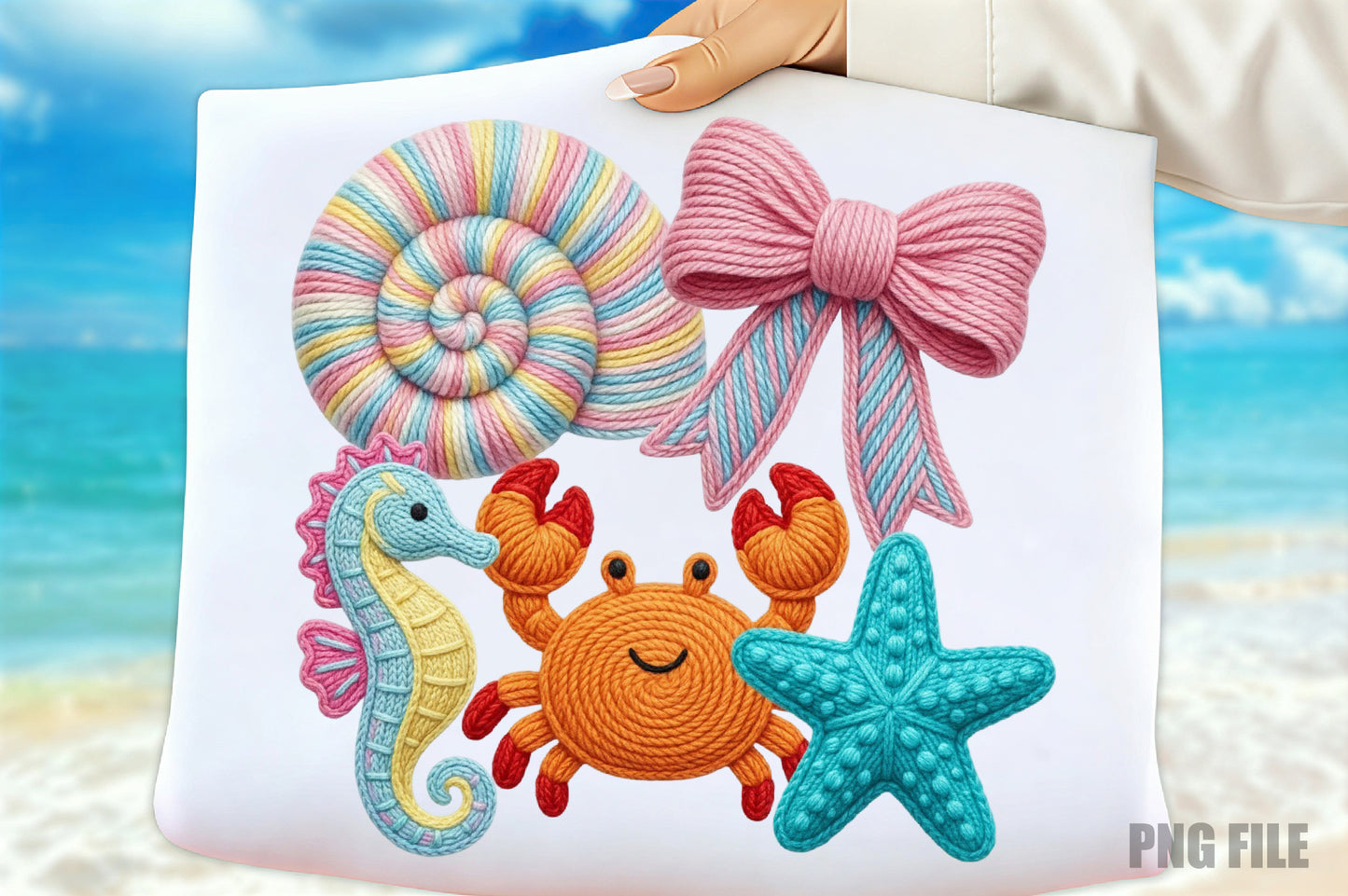 Summer Beach Clipart PNG, Cute Sea Life Bow Seashell Sublimation Design