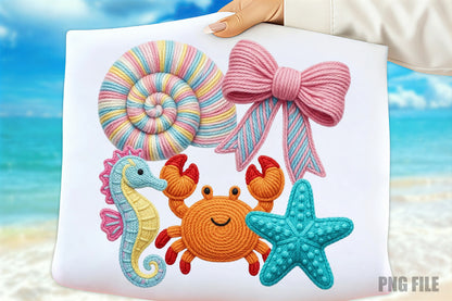 Summer Beach Clipart PNG, Cute Sea Life Bow Seashell Sublimation Design