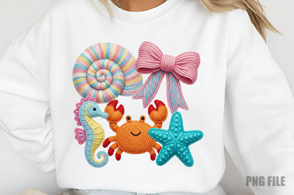 Summer Beach Clipart PNG, Cute Sea Life Bow Seashell Sublimation Design