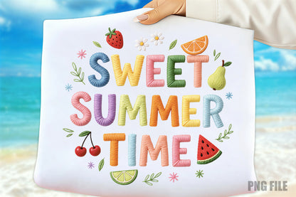 Sweet Summer Time PNG, Colorful Yarn Lettering Summer Fruit Sublimation Design