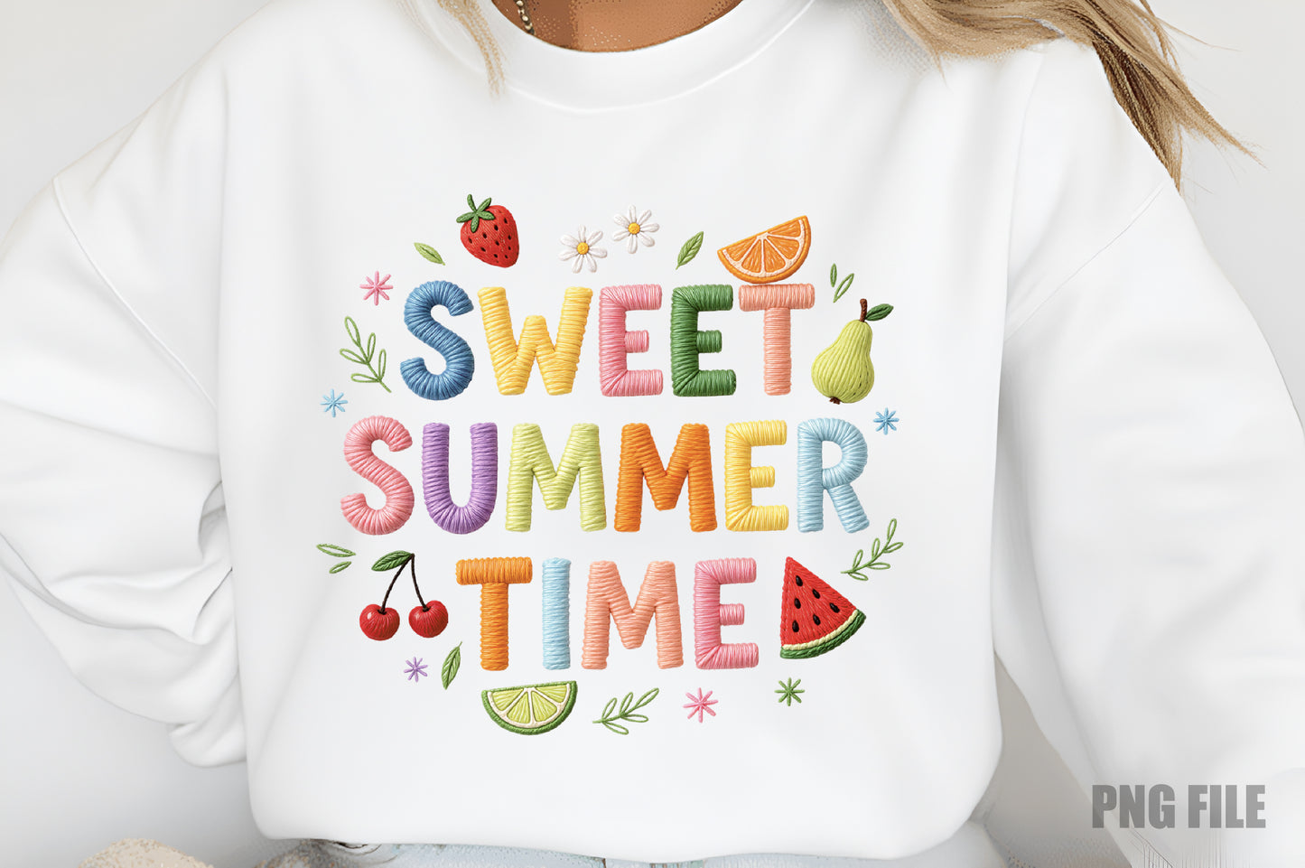 Sweet Summer Time PNG, Colorful Yarn Lettering Summer Fruit Sublimation Design