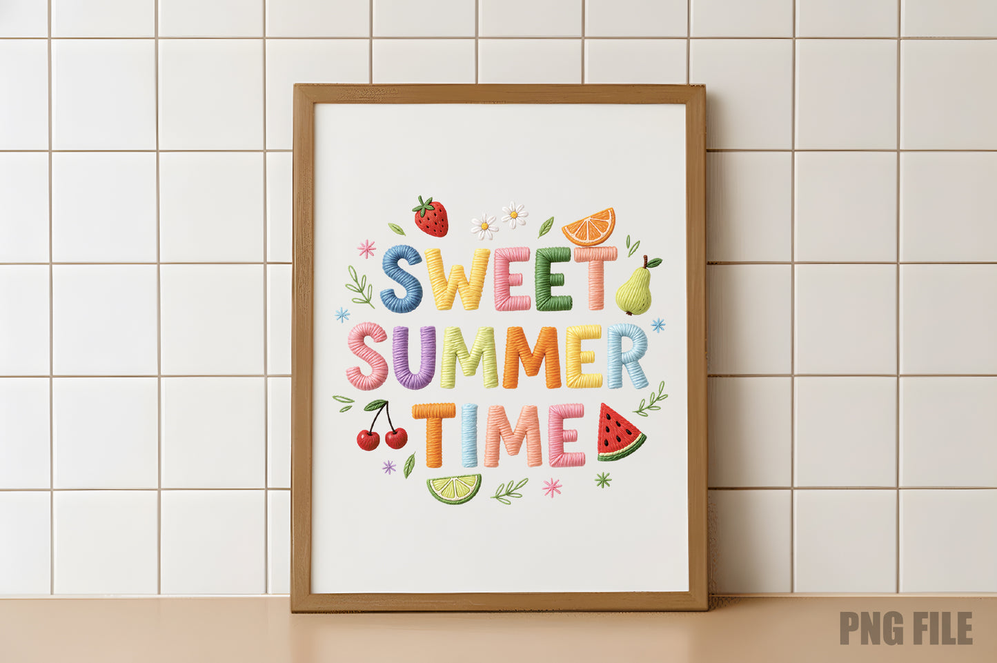 Sweet Summer Time PNG, Colorful Yarn Lettering Summer Fruit Sublimation Design