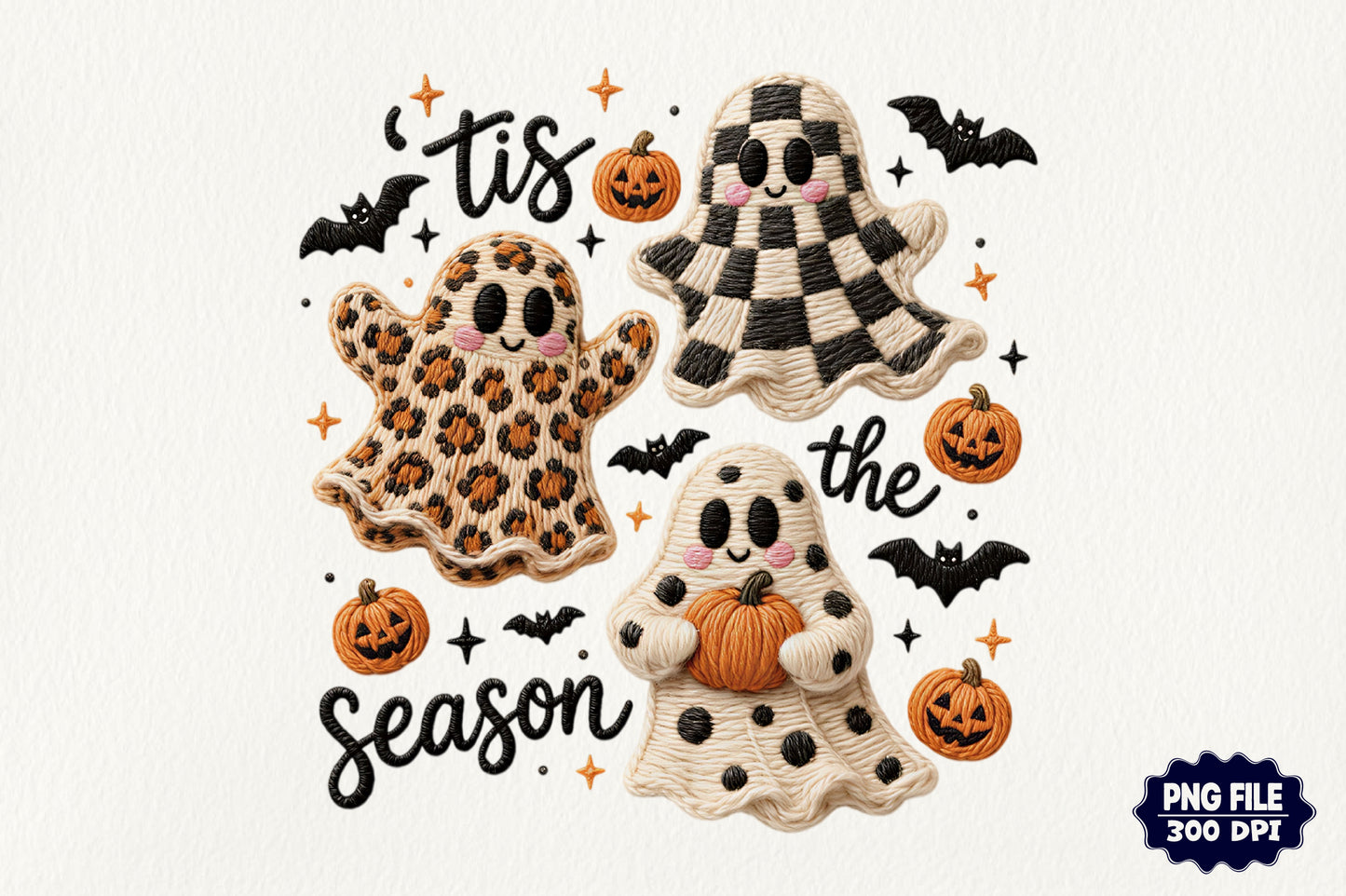 Faux Yarn Halloween Ghosts Tis the Season PNG Cute Spooky Sublimation
