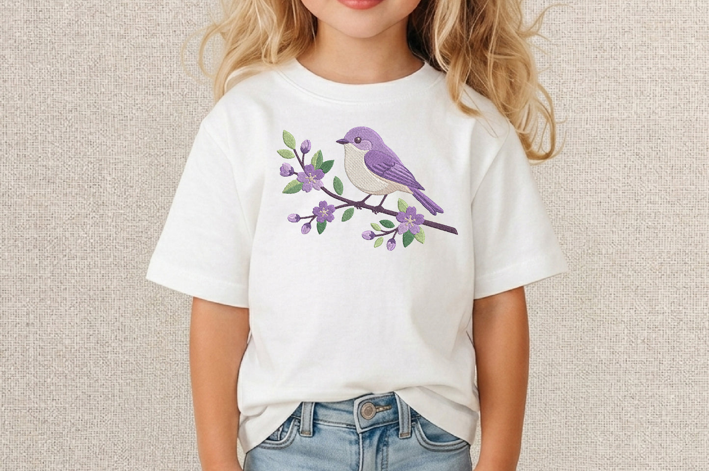 Lavender Bird Embroidery Design – Beautiful Bird & Lavender Flower Machine Embroidery Pattern, Elegant Botanical Nature Embroidery Design