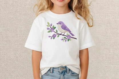 Lavender Bird Embroidery Design – Beautiful Bird & Lavender Flower Machine Embroidery Pattern, Elegant Botanical Nature Embroidery Design