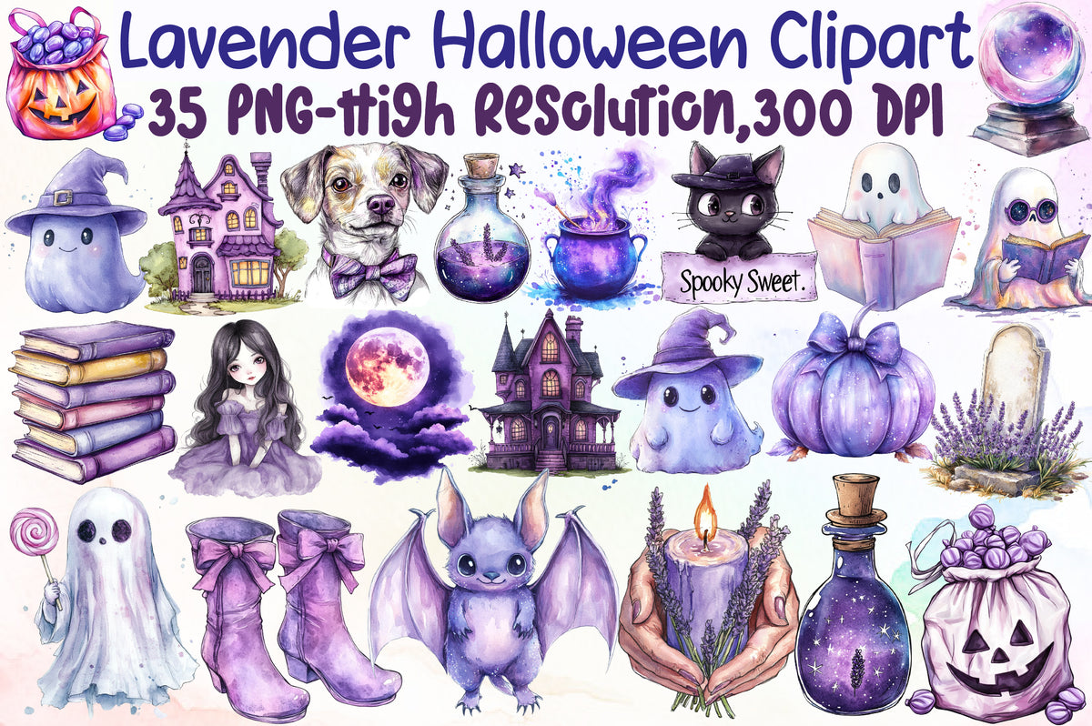 Lavender Halloween Clipart Purple Spooky PNG Bundle