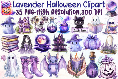 Lavender Halloween Clipart Purple Spooky PNG Bundle