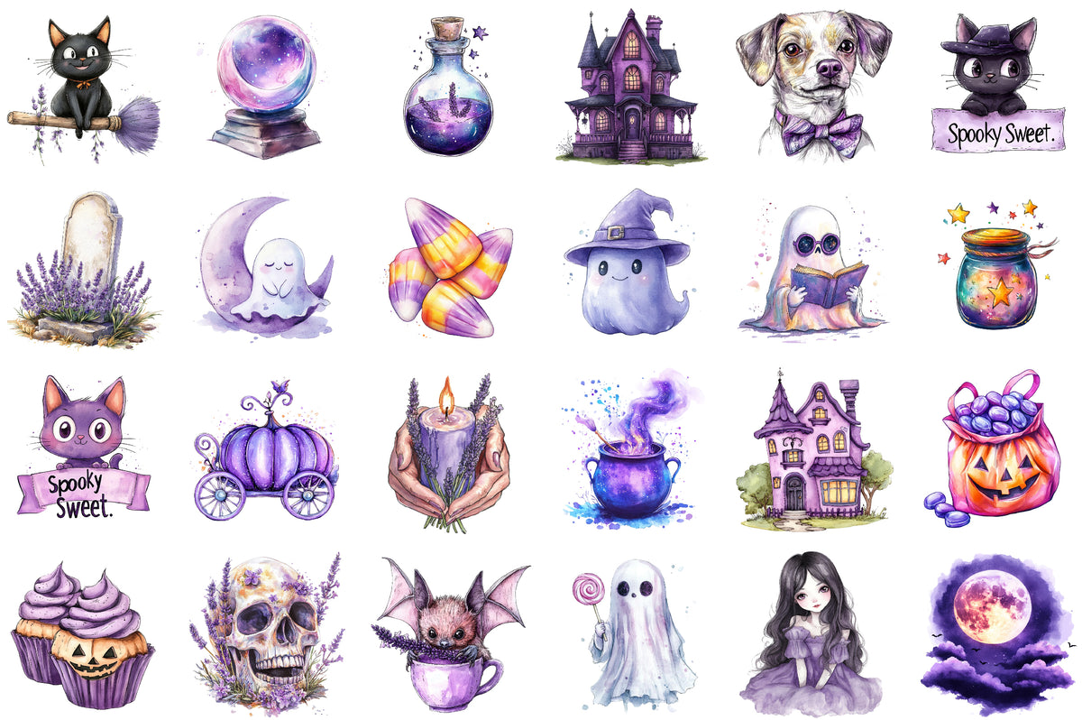 Lavender Halloween Clipart Purple Spooky PNG Bundle