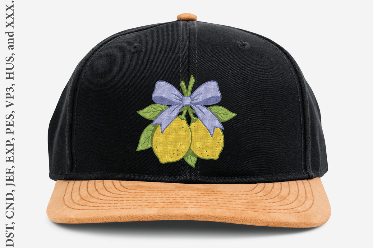 Lemon Bow Embroidery Design – Cute Lemon & Bow Machine Embroidery Pattern, Fresh Citrus Floral Embroidery Design