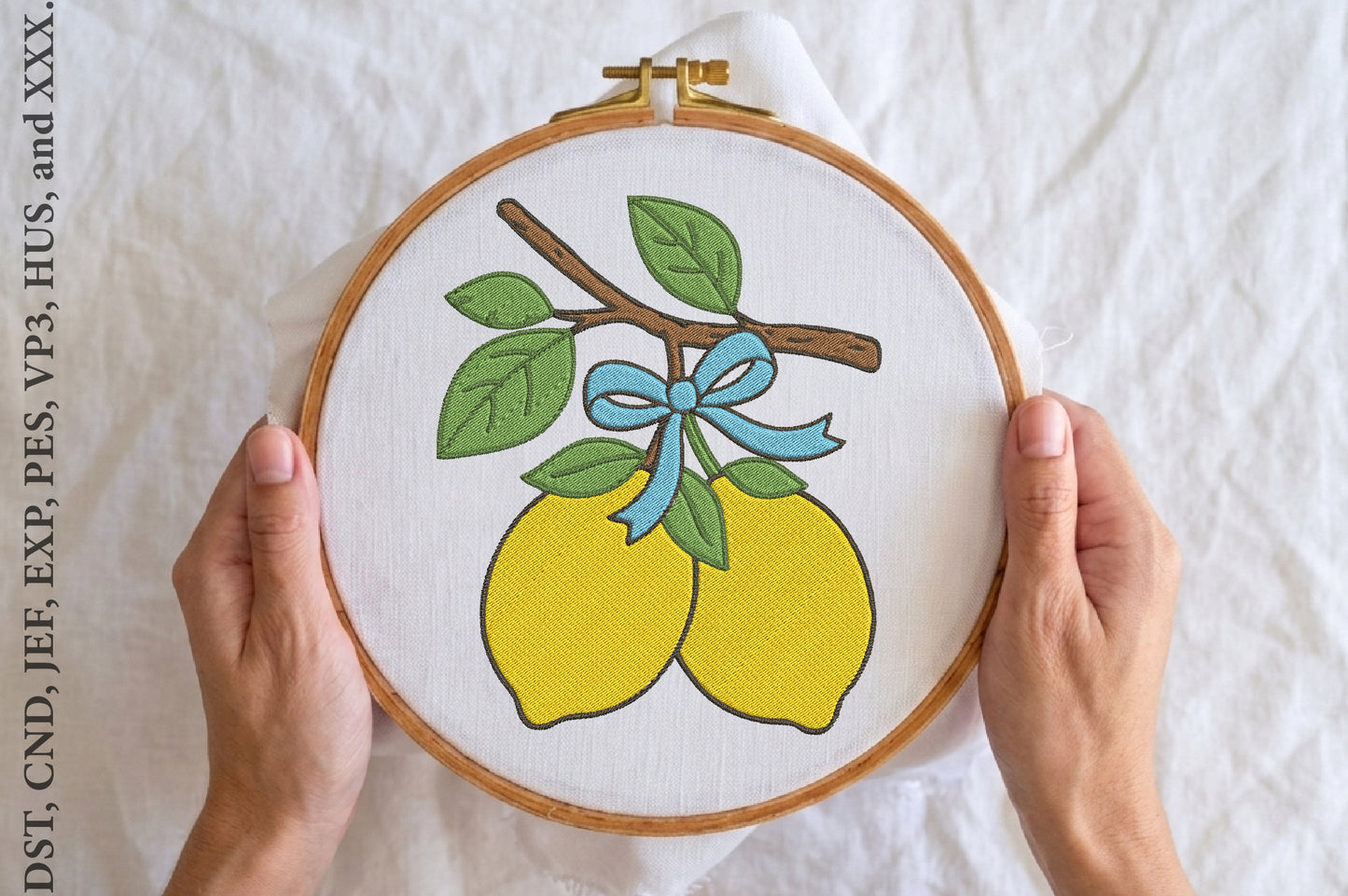 Lemon Bow Embroidery Design – Cute Lemon & Bow Machine Embroidery Pattern, Fresh Citrus Floral Embroidery Design
