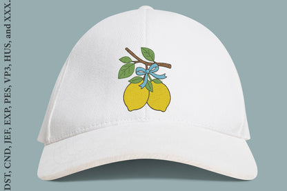 Lemon Bow Embroidery Design – Cute Lemon & Bow Machine Embroidery Pattern, Fresh Citrus Floral Embroidery Design