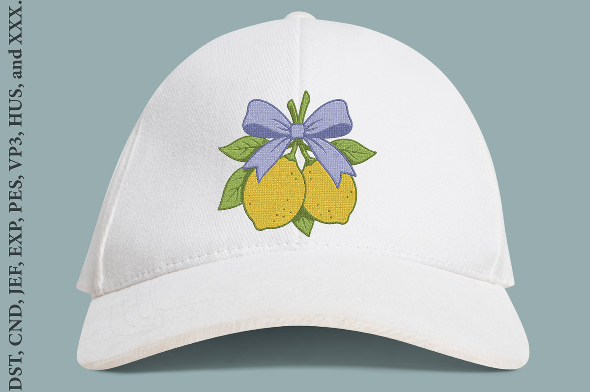Lemon Bow Embroidery Design – Cute Lemon & Bow Machine Embroidery Pattern, Fresh Citrus Floral Embroidery Design