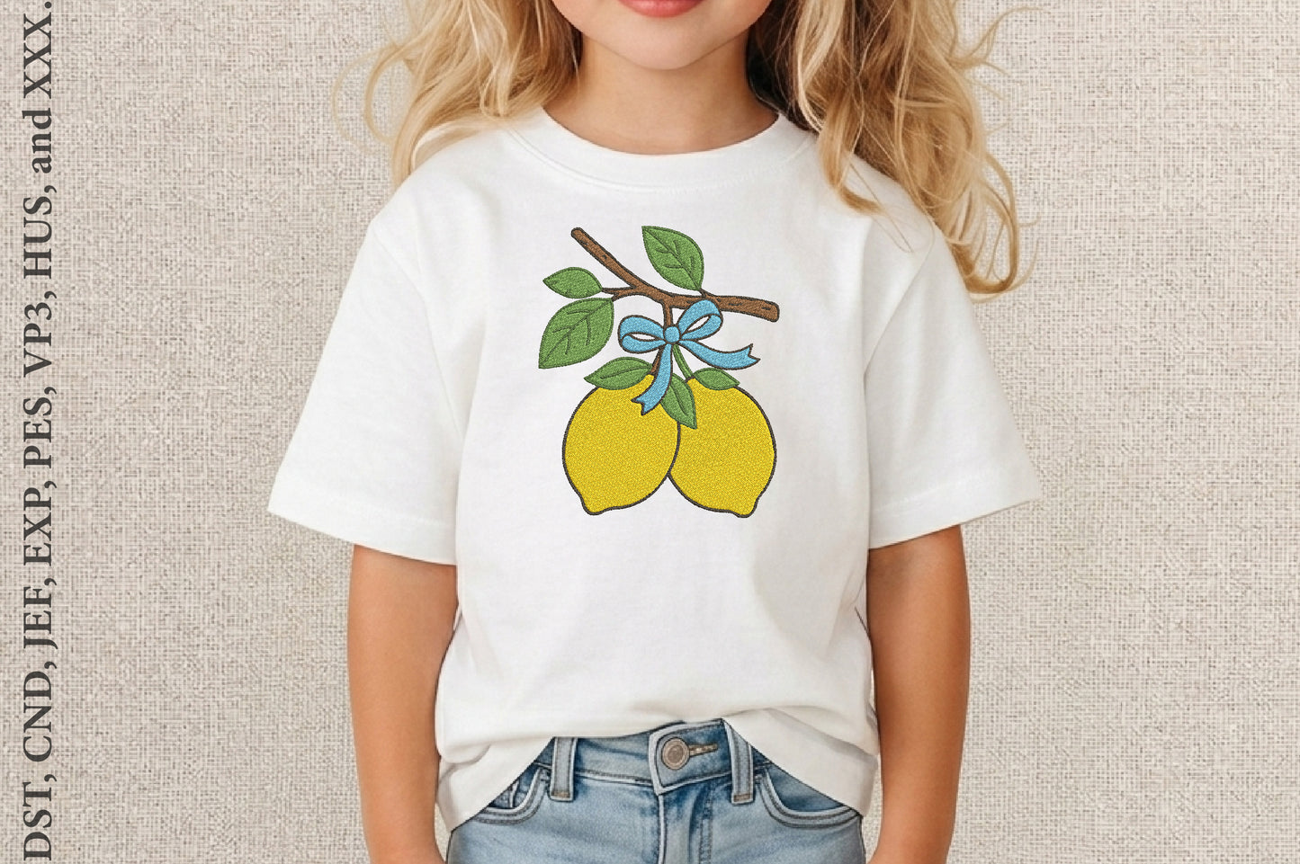 Lemon Bow Embroidery Design – Cute Lemon & Bow Machine Embroidery Pattern, Fresh Citrus Floral Embroidery Design