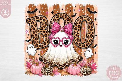 Boujee Ghost Boo PNG Leopard Pink Halloween Sublimation Design