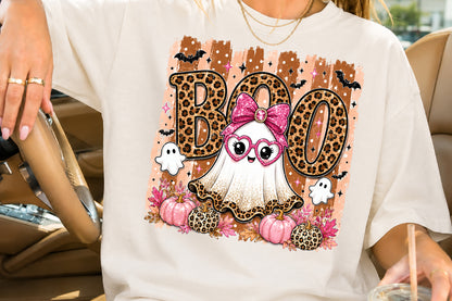 Boujee Ghost Boo PNG Leopard Pink Halloween Sublimation Design