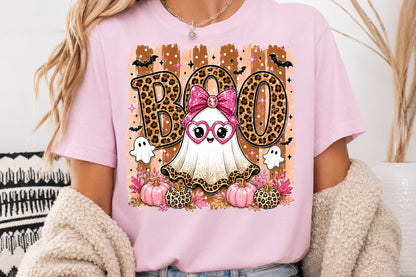 Boujee Ghost Boo PNG Leopard Pink Halloween Sublimation Design