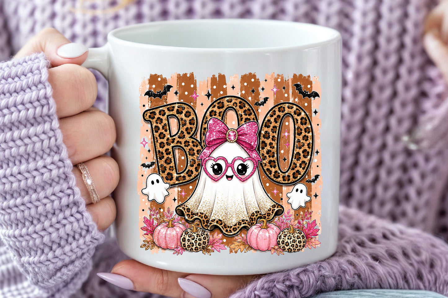 Boujee Ghost Boo PNG Leopard Pink Halloween Sublimation Design